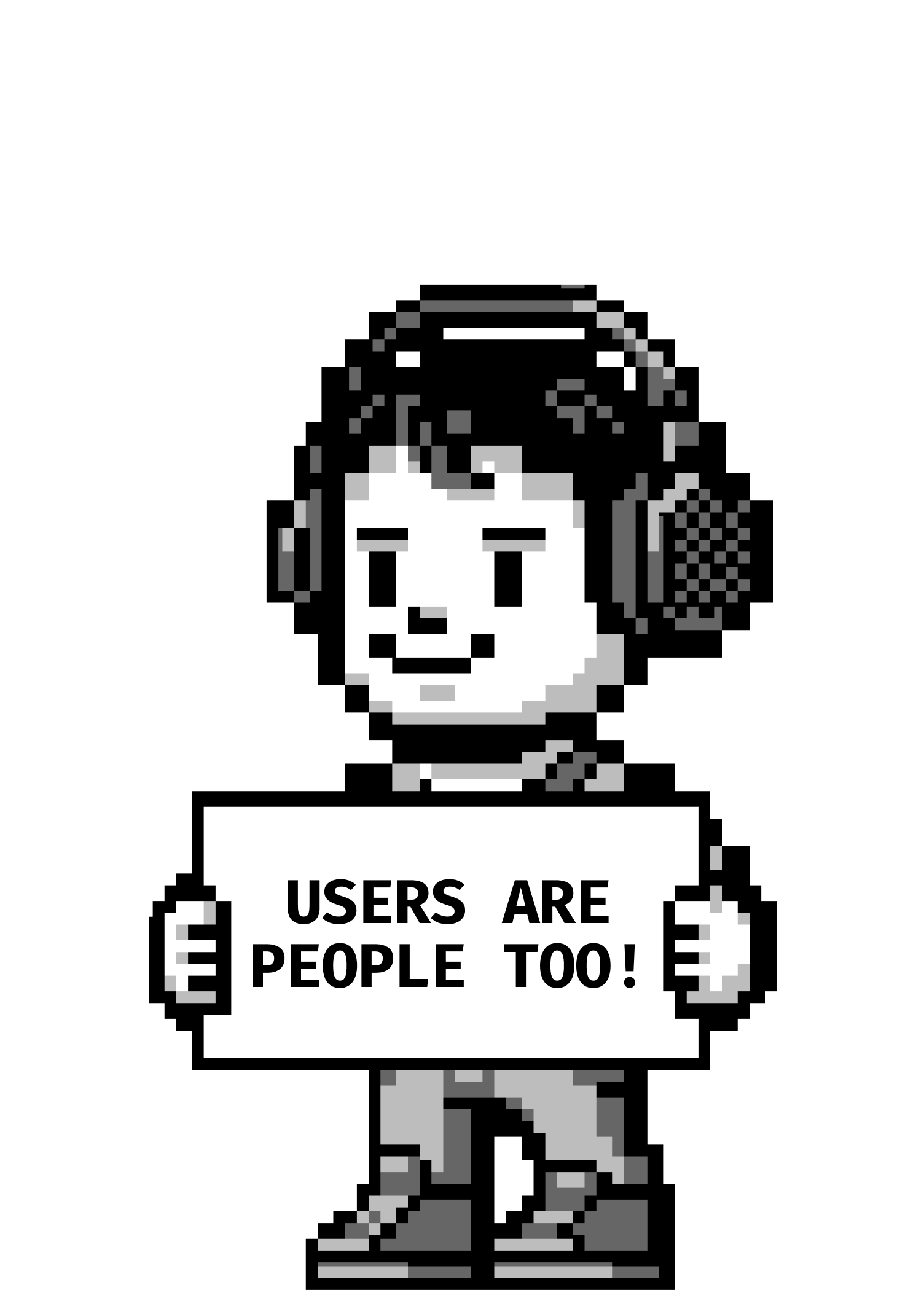 Character holding sign